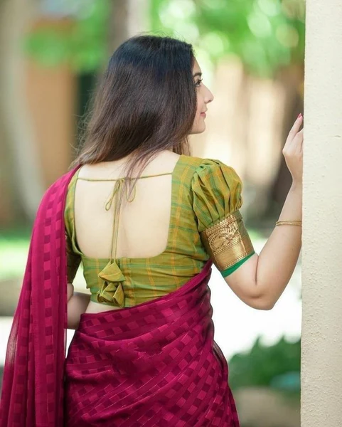 Boat Neck Back Hook Blouse Designs