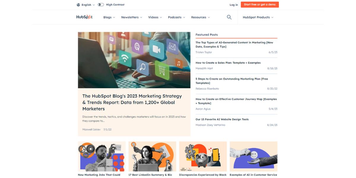 Screenshot of a Famous Hubspot blog