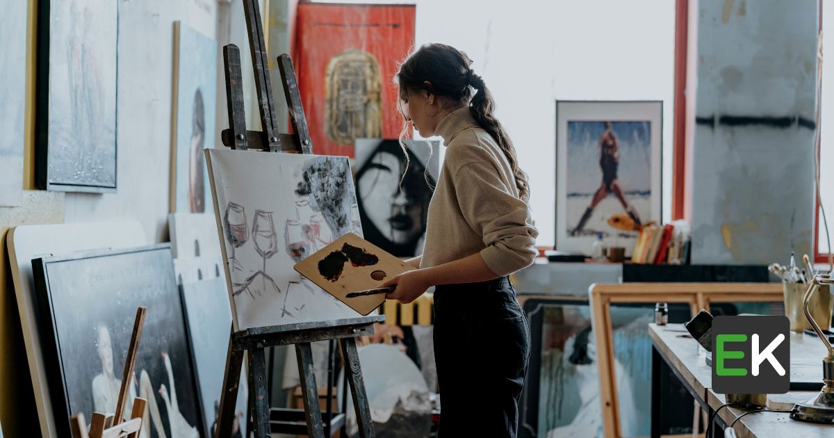 A Woman Painting on a Canvas