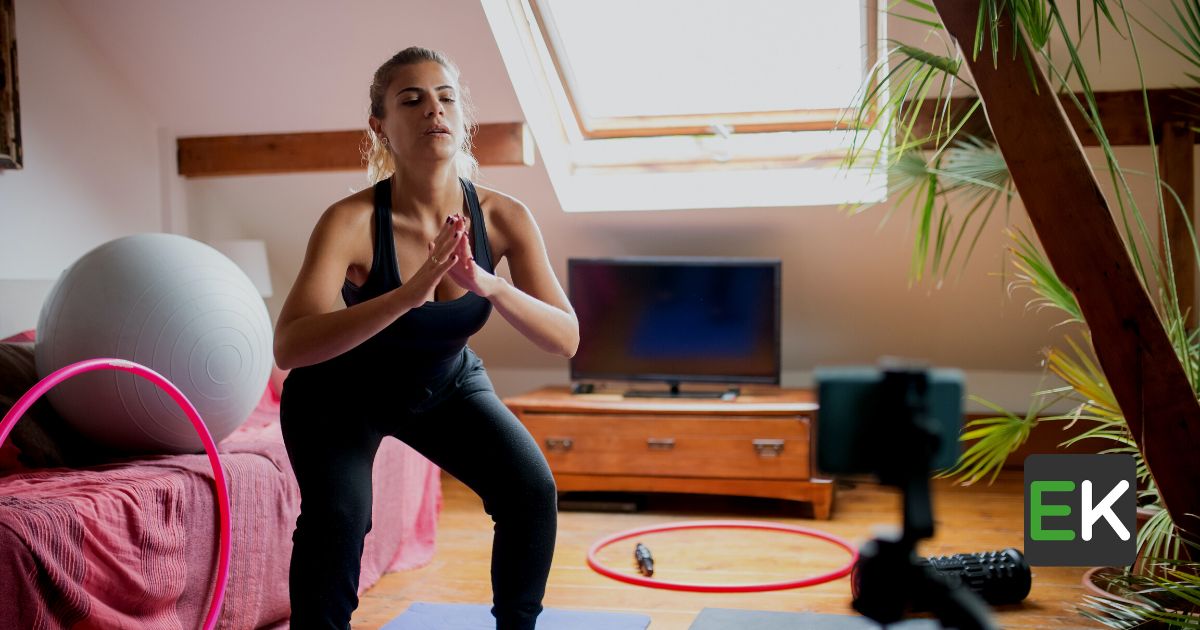 Women Fitness Trainer taking an online fitness class