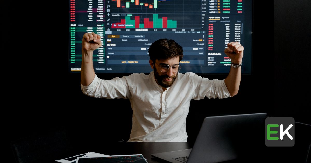 Trader Raising His Hands For Being Successful
